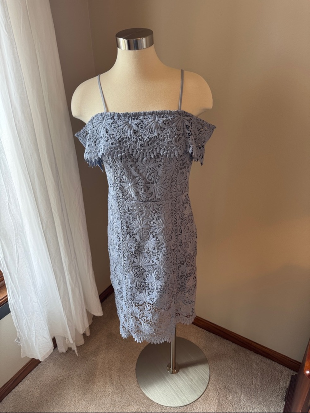 J.O.A. Dusty Blue One-Shoulder Lace Dress